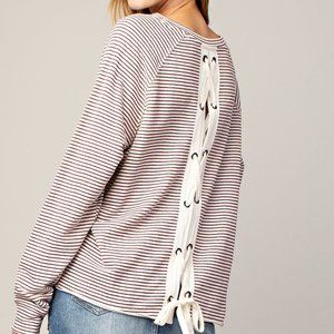 Laced Back Detail Stripped Sweatshirt.